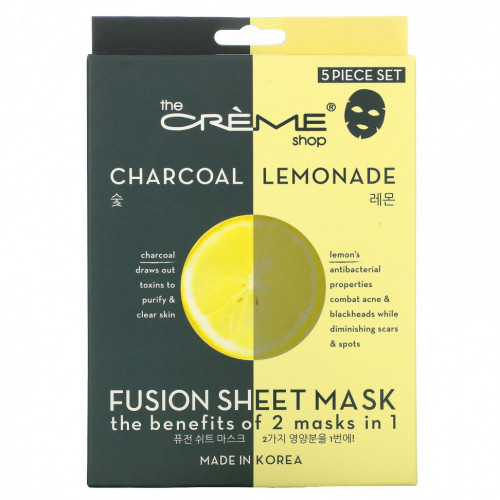 The Creme Shop, Fusion Beauty, тканевая маска, древесный уголь и лимонад, 5 шт., 125 г (4,40 унции)