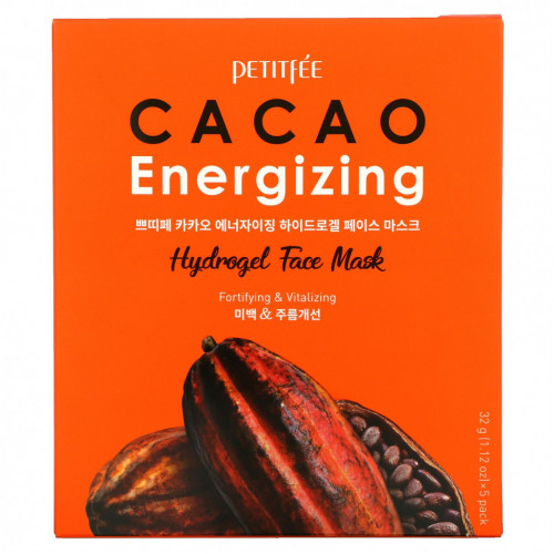 Petitfee, Cacao Energizing Hydrogel Face Mask, 5 Pack, 1.12 oz (32 g)