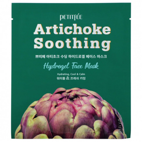 Petitfee, Artichoke Soothing, успокаивающая гидрогелевая маска для лица с артишоком, 5 шт., по 32 г (1,12 унции)