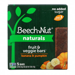 Beech-Nut, Naturals, фруктовые и вегетарианские батончики, этап 4, банан и тыква, 5 батончиков, 22 г (0,78 унции)