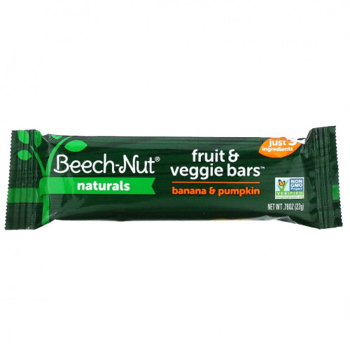 Beech-Nut, Naturals, фруктовые и вегетарианские батончики, этап 4, банан и тыква, 5 батончиков, 22 г (0,78 унции)