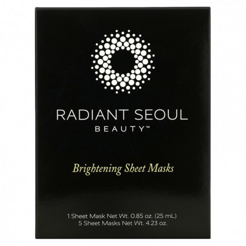 Radiant Seoul, осветляющая тканевая маска, 5 шт., по 25 мл (0,85 унции) каждая