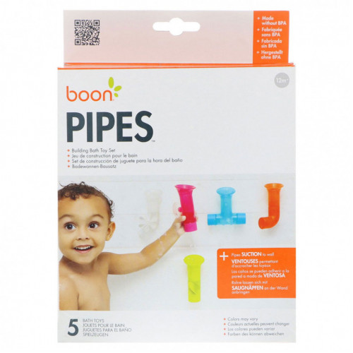 Boon, Pipes, Building Bath Toy Set, 5 Bath Toys, Colors May Vary, 12+ Months