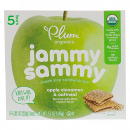 Plum Organics, Jammy Sammy, яблоко, корица и овсянка, 5 батончиков по 29 г (1,02 унции)