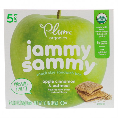 Plum Organics, Jammy Sammy, яблоко, корица и овсянка, 5 батончиков по 29 г (1,02 унции)