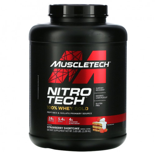 Muscletech, Nitro Tech, 100% Whey Gold, вкус песочного печенья с клубникой, 2,28 кг (5,03 фунта)