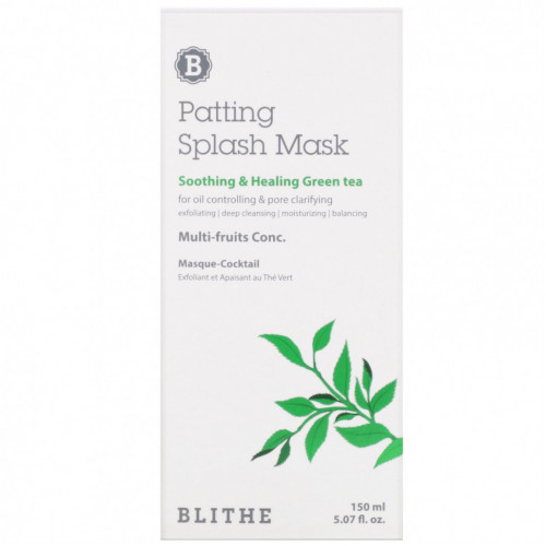 Blithe, Patting Splash Mask, успокаивающая и заживляющая маска с зеленым чаем, 150 мл (5,07 жидк. унции)