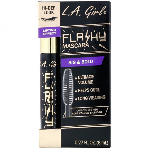 L.A. Girl, Тушь для ресниц Flashy, оттенок Jet Black, 8 мл