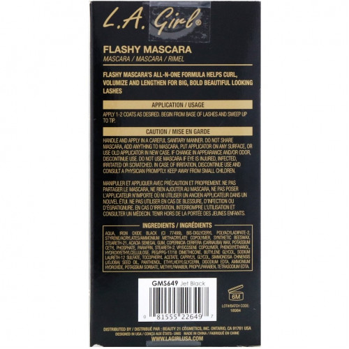 L.A. Girl, Тушь для ресниц Flashy, оттенок Jet Black, 8 мл