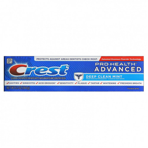 Crest, Pro-Health Advanced, зубная паста с фтором, глубокое очищение и мята, 144 г (5,1 унции)