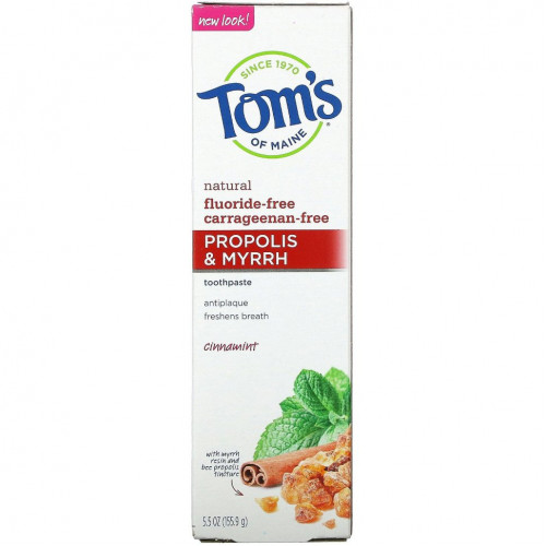 Tom's of Maine, Natural Antiplaue, зубная паста против налета, с прополисом и миррой, без фтора, корица, 155,9 г (5,5 унции)