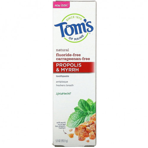 Tom's of Maine, зубная паста с прополисом и миррой, без фторида, мята, 155,9 г (5,5 унции)