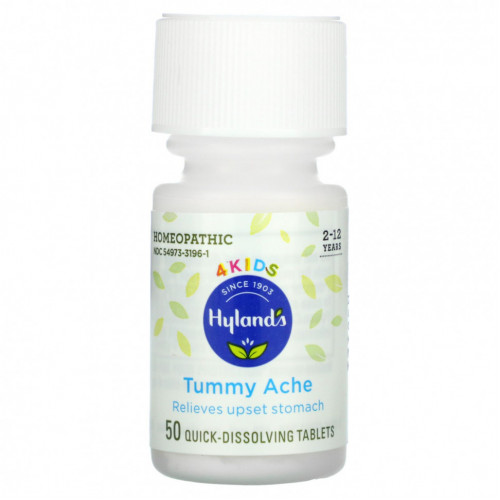 Hyland's, 4Kids, Tummy Ache, Ages 2-12, 194 mg, 50 Quick-Dissolving Tablets