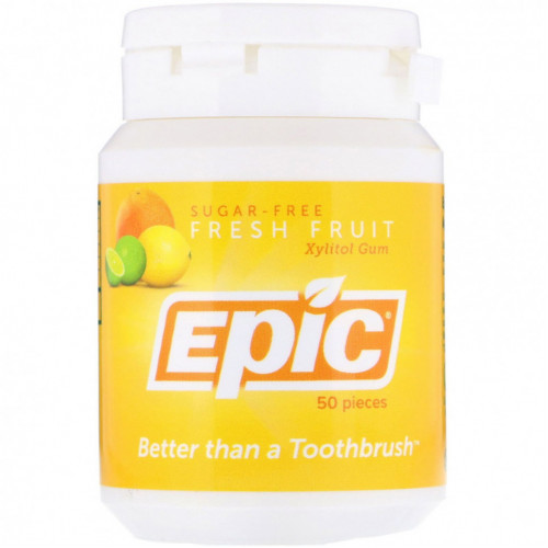 Epic Dental, жевательная резинка с ксилитолом, без сахара, свежие фрукты, 50 шт.