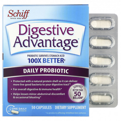 Schiff, Digestive Advantage, пробиотик для ежедневного применения, 50 капсул