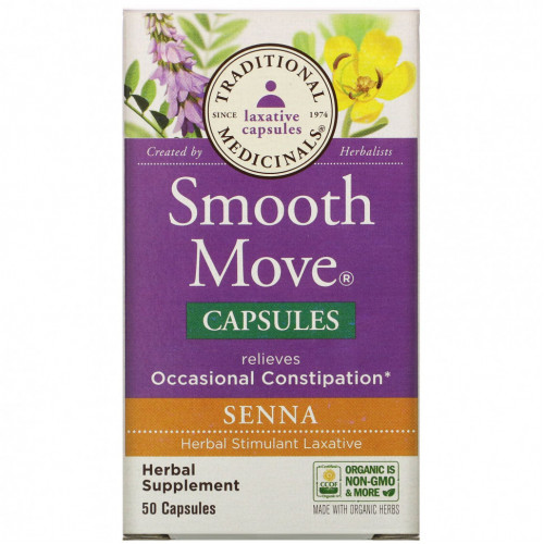 Traditional Medicinals, Smooth Move Capsules, сенна, 50 капсул