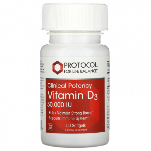 Protocol for Life Balance, Vitamin D3, Clinical Potency , 50,000 IU, 50 Softgels