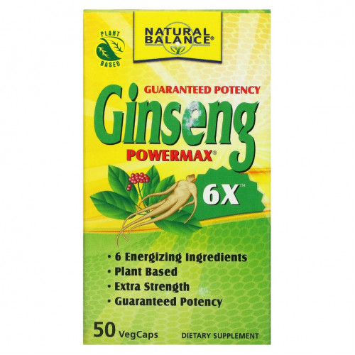 Natural Balance, Ginseng Powermax 6X, 50 вегетарианских капсул