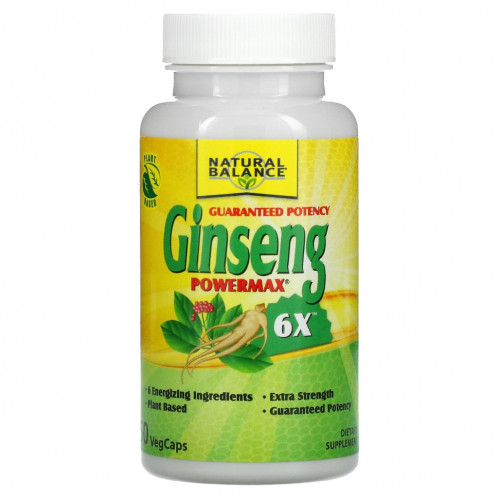 Natural Balance, Ginseng Powermax 6X, 50 вегетарианских капсул