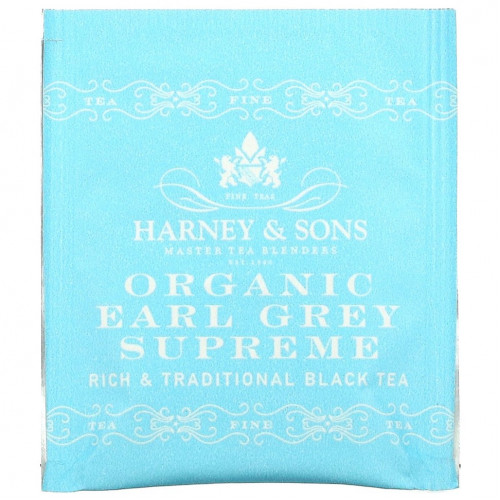 Harney & Sons, A Rich & Traditional Black Tea, Органический Earl Grey Supreme, 50 чайных пакетиков, 3,17 унции (90 г)