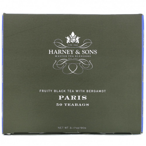 Harney & Sons, Paris, Черный фруктовый чай с бергамотом, 50 чайных пакетиков, 3,17 унции (90 г)