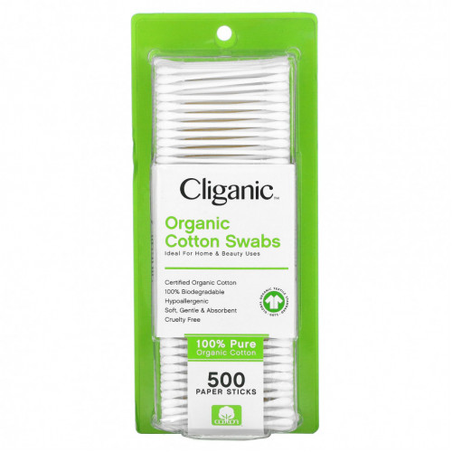 Cliganic, Органические ватные палочки, 500 бумажных палочек