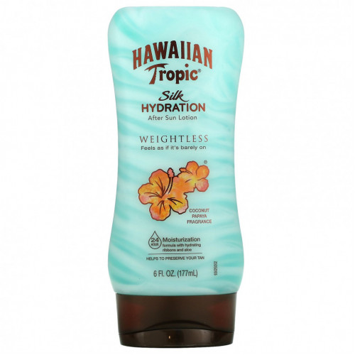 Hawaiian Tropic, Silk Hydration Weightless, невесомый увлажняющий лосьон после загара, кокос и папайя, 177 мл (6 жидк. унций)