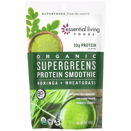 Essential Living Foods, Органический протеиновый смузи Supergreens, 170 г (6 унций)