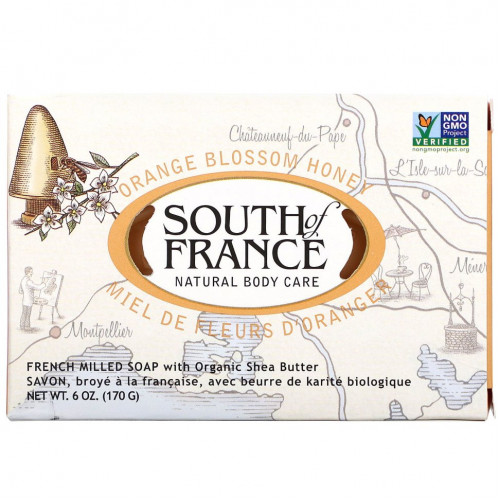 South of France, Orange Blossom Honey, French Milled Bar Soap with Organic Shea Butter, 6 oz (170 g)