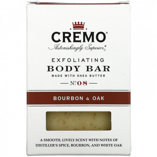 Cremo, Exfoliating Body Bar, No 8, Made with Shea Butter, Bourbon & Oak, 6 oz (170 g)