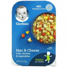 Gerber, Макароны и сыр с курицей и овощами, от 12 месяцев, 170 г (6 унций)