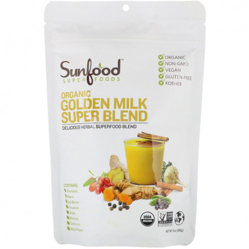 Sunfood, Органическая порошковая смесь Golden Milk Super Blend, 6 унций (168 г)