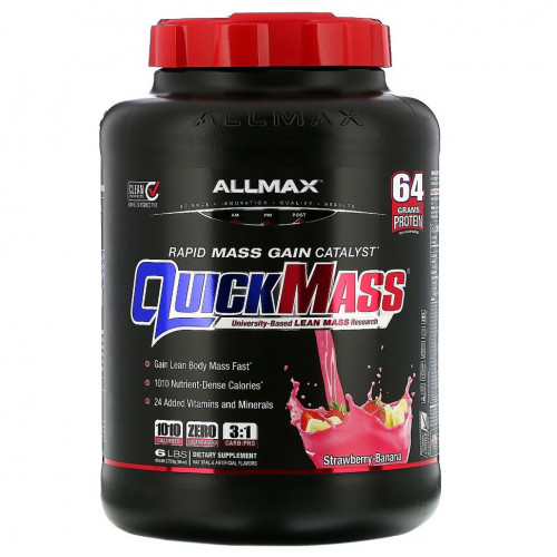 ALLMAX Nutrition, Quick Mass, катализатор быстрого набора массы, клубника-банан, 2,72 кг (6 фунтов)