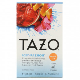 Tazo Teas, Herbal Tea, Iced Passion, без кофеина, 6 чайных пакетиков, 81 г (2,85 унции)