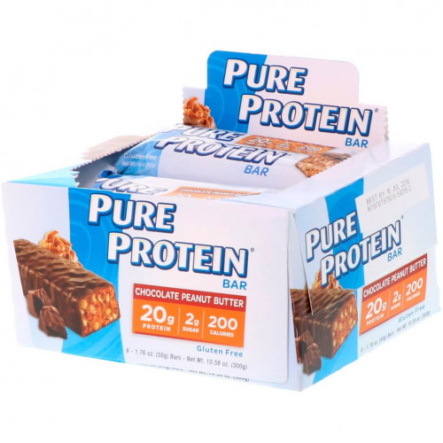 Pure Protein, шоколадный батончик с арахисовым маслом, 6 батончиков, весом 50 г (1,76 унции) каждый