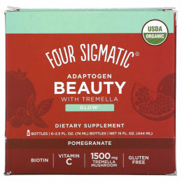 Four Sigmatic, Adaptogen Beauty with Tremella, Pomegranate, 6 Bottles, 2.5 fl oz (74 ml) Each