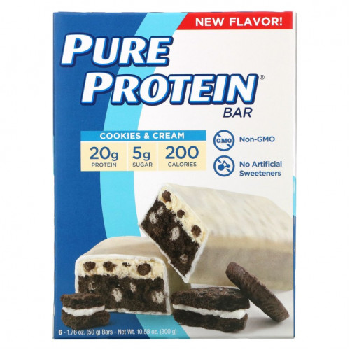 Pure Protein, Протеиновые батончики, печенье и крем, 6 батончиков, 50 г (1,76 унции)