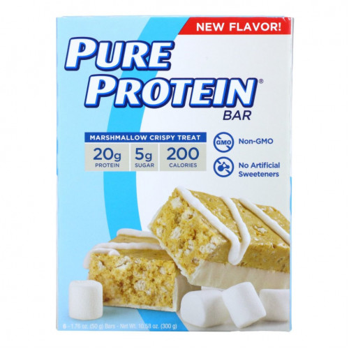 Pure Protein, Protein Bars, хрустящее лакомство из зефира, 6 батончиков, 50 г (1,76 унции)