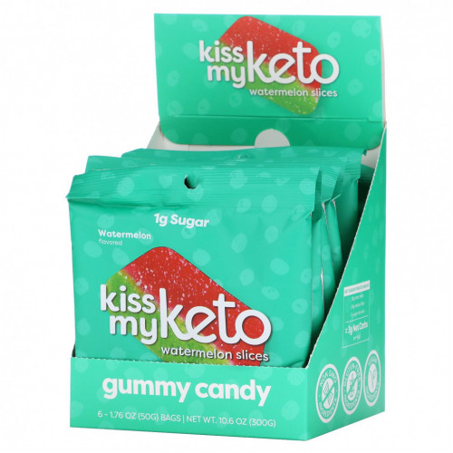 Kiss My Keto, Gummy Candy, арбуз, 6 пакетиков по 50 г (1,76 унции)