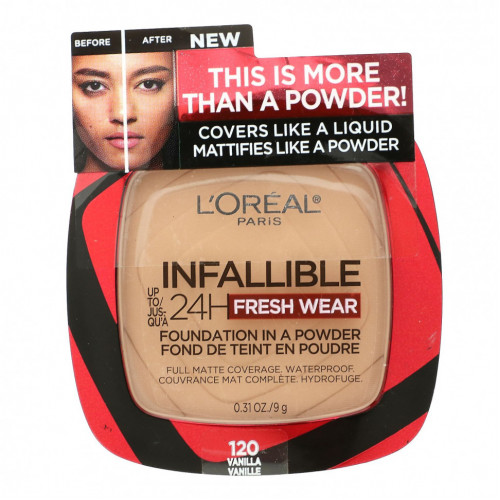 L'Oreal, Infallible 24H Fresh Wear, Тональный крем в порошке, 120 ваниль, 0,31 унции (9 г)