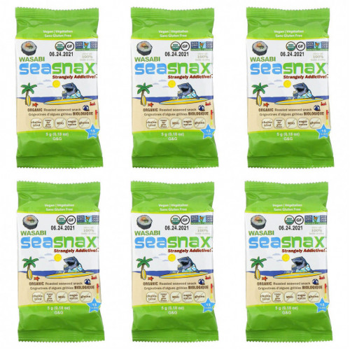 SeaSnax, Grab & Go, Wasabi, Roasted Seaweed Snack, 6-pack (.18 oz each)