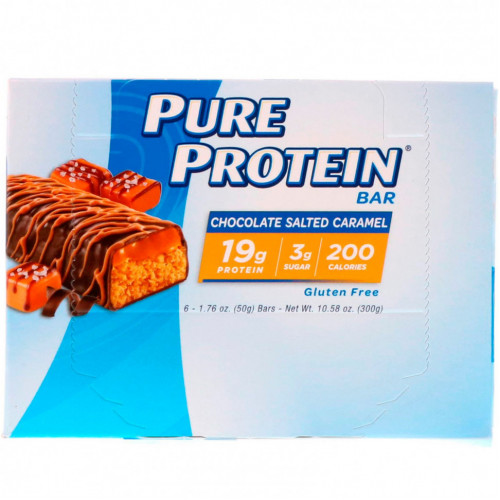 Pure Protein, Шоколадный батончик с карамелью и солью, 6 батончиков, каждый по 1.76 унц. (50 г.)