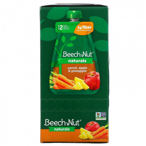 Beech-Nut, Naturals, Stage 2, морковь, яблоко и ананас, 6 пакетиков по 99 г (3,5 унции)