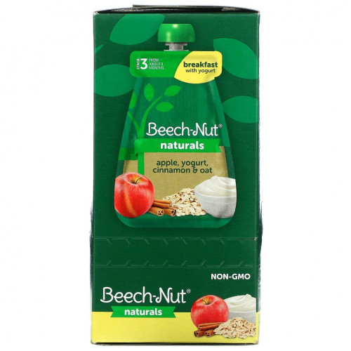 Beech-Nut, Naturals, завтрак с йогуртом, этап 3, яблоко, йогурт, корица и овес, 6 пакетиков по 99 г (3,5 унции)