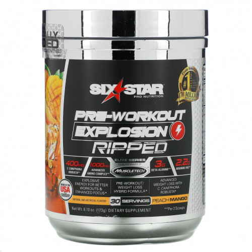 Six Star, Elite Series, Pre-Workout Explosion, предтренировочный для рельефа, персик и манго, 173 г (6,10 унции)