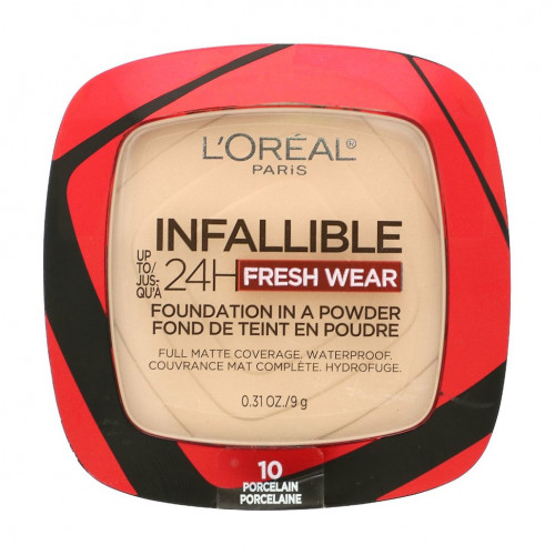 L'Oreal, Infallible 24H Fresh Wear, тональная основа в порошке, фарфор 10, 9 г (0,31 унции)