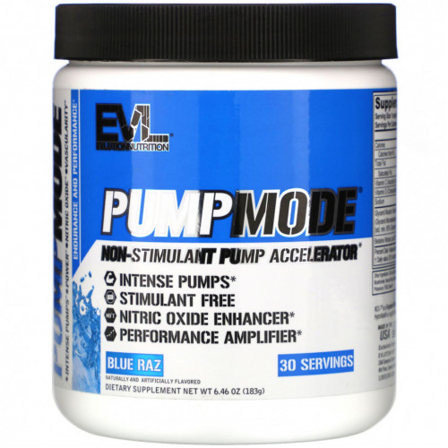 EVLution Nutrition, PumpMode, Pump Accelerator, без стимуляторов, Blue Raz, 183 г (6,46 унции)