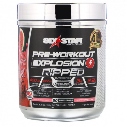 Six Star, Pre-Workout Explosion Ripped, со вкусом арбуза, 168 г (5,91 унции)