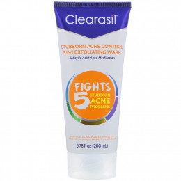 Clearasil, Stubborn Acne Control, отшелушивающее средство 5-в-1, 200 мл (6,78 жидк. унций)