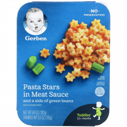 Gerber, Pasta Stars In Meat Sauce and A Side of Green Beans, Toddler, 12+ Months, 6.8 oz (192 g)